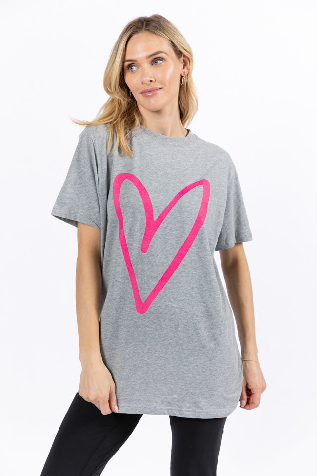 Heart Sketch Light Grey Oversized Graphic Tee