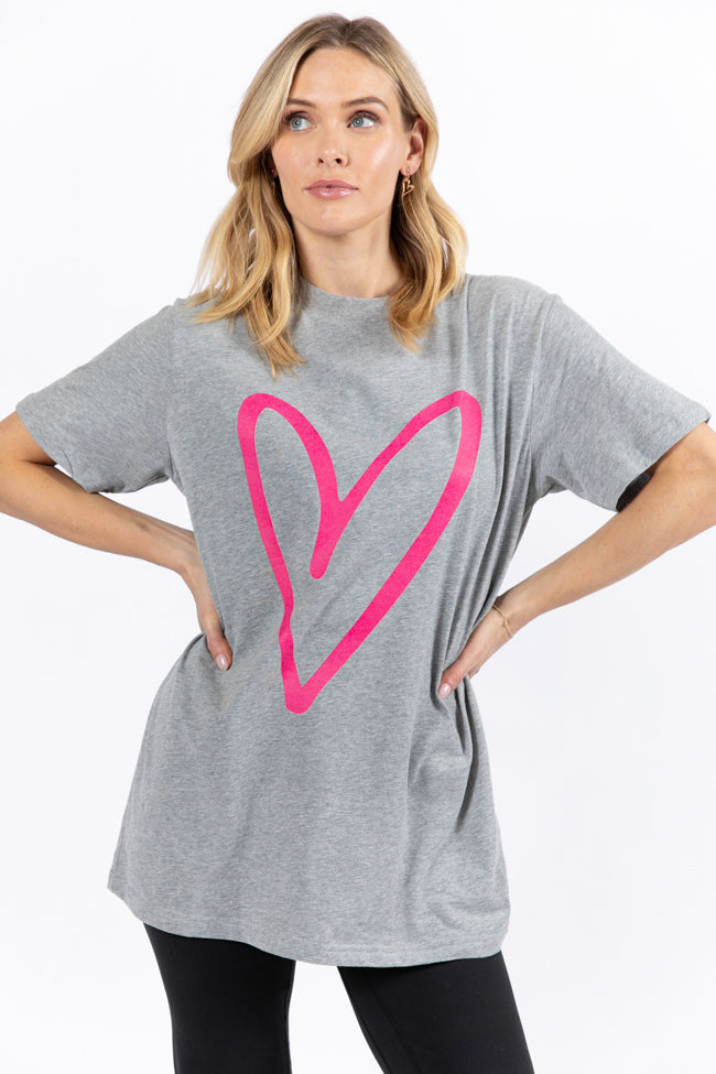 Heart Sketch Light Grey Oversized Graphic Tee