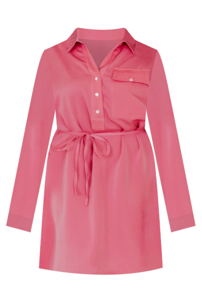 Learn To Fly Pink Button Up Mini Dress
