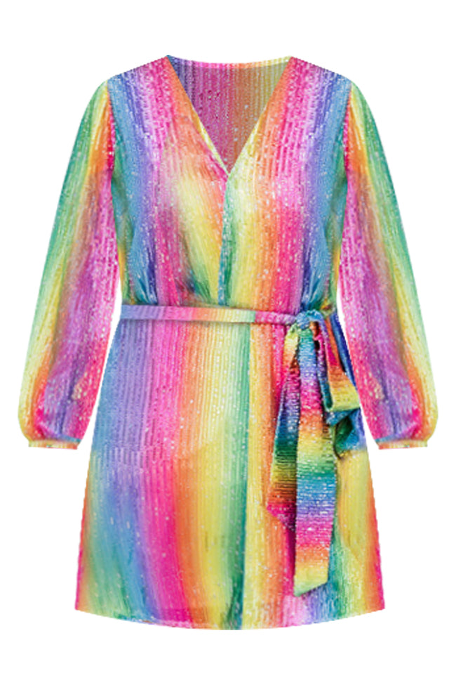 Light Up My World Rainbow Striped Sequin Mini Dress FINAL SALE – Pink Lily