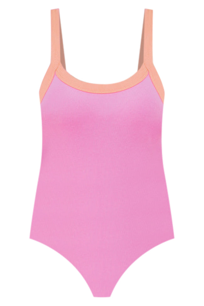 Live Your Life Pink and Orange Contrast Trim Ribbed Tank Bodysuit – Pink  Lily
