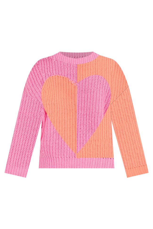 Love Me Now Orange And Pink Colorblock Heart Sweater FINAL SALE