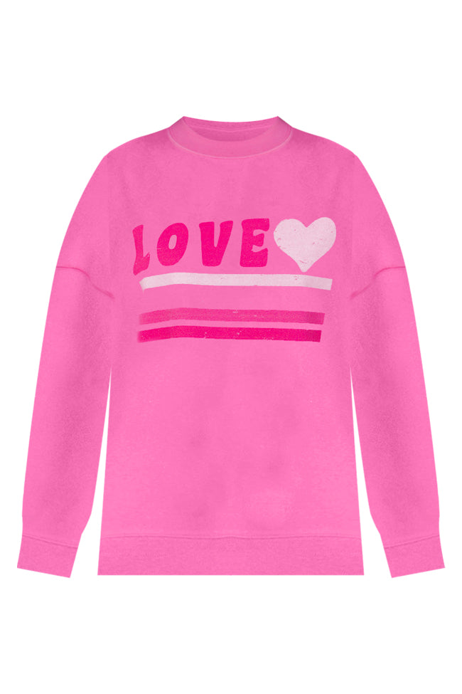 Love Retro Pink Oversized Graphic Sweatshirt