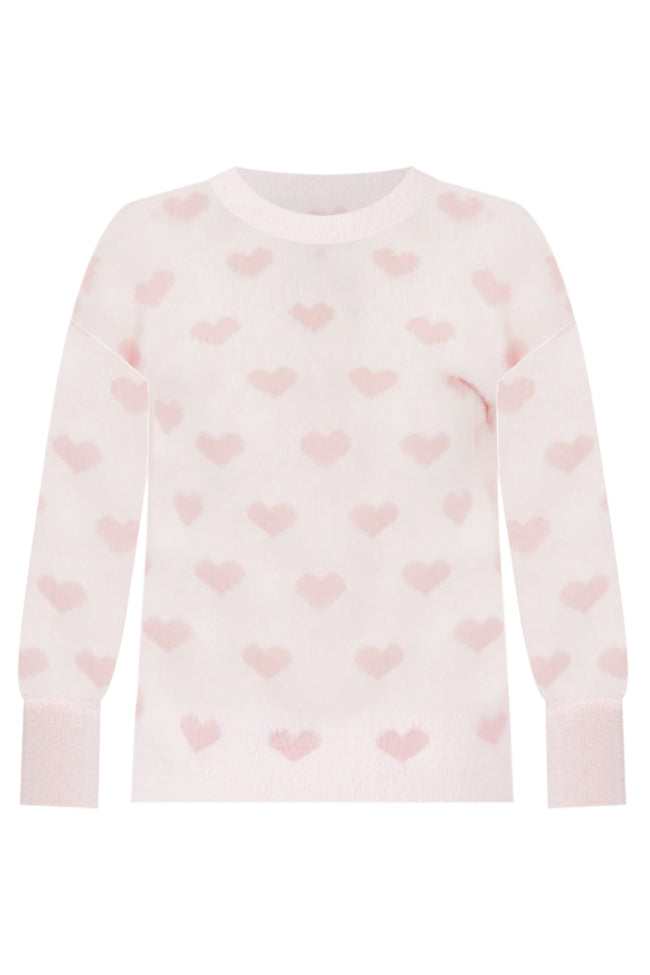 Love Struck Blush Fuzzy Heart Sweater Pink Lily