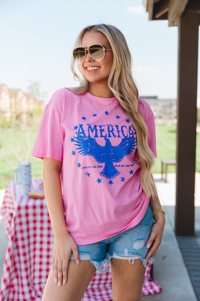 American Eagle Hot Pink Oversized Graphic Tee