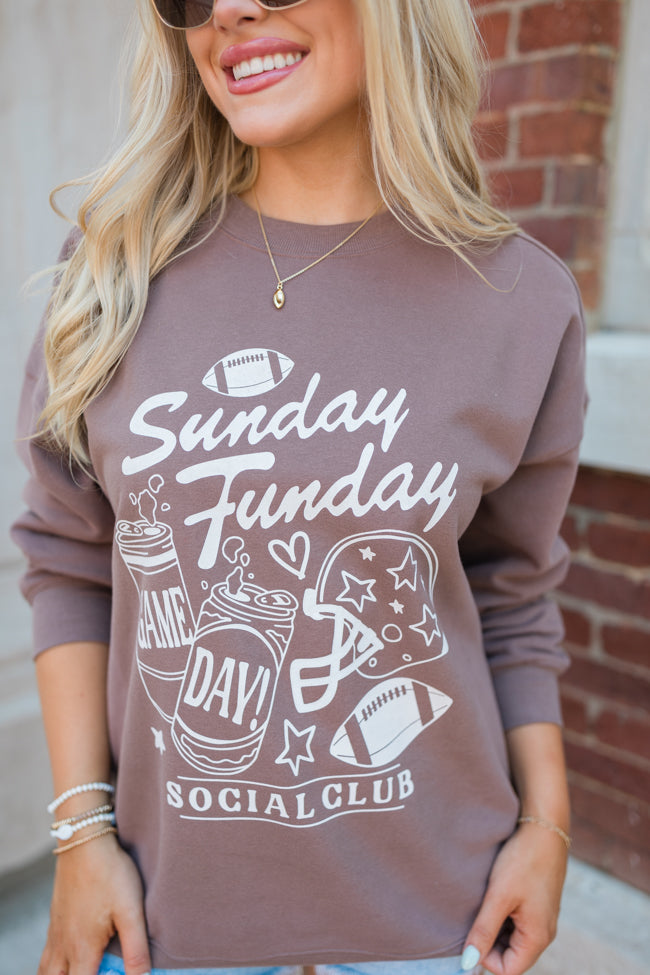 Sunday Funday Mocha Oversized Graphic Sweatshirt