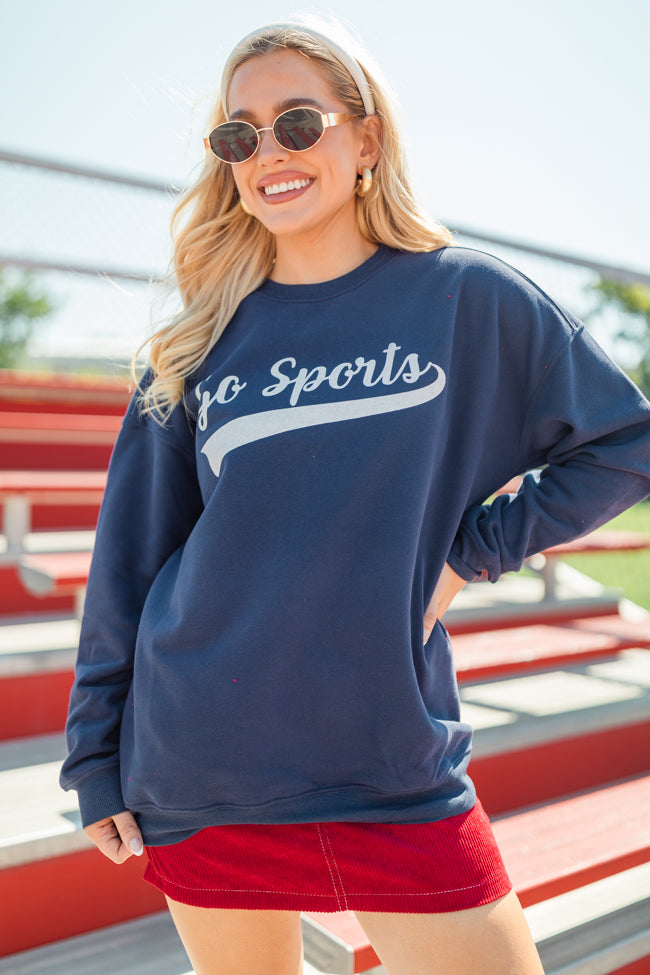 Go Sports Navy Oversized Graphic Sweatshirt