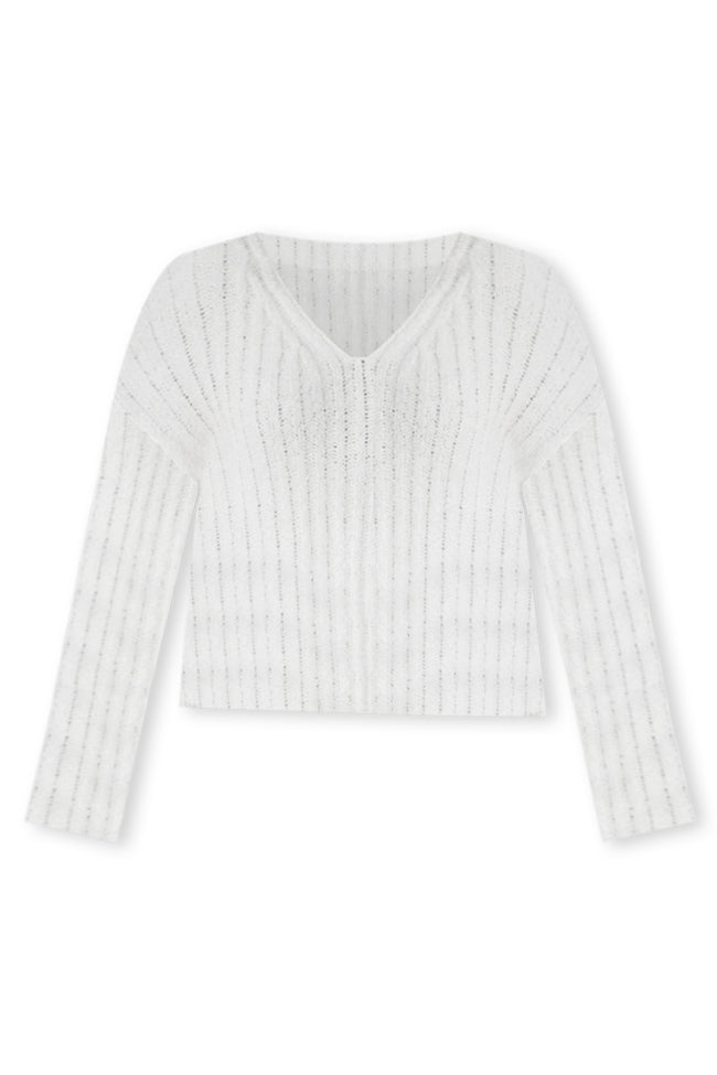Make A Change Cream Textured V Neck Sweater FINAL SALE Pink Lily