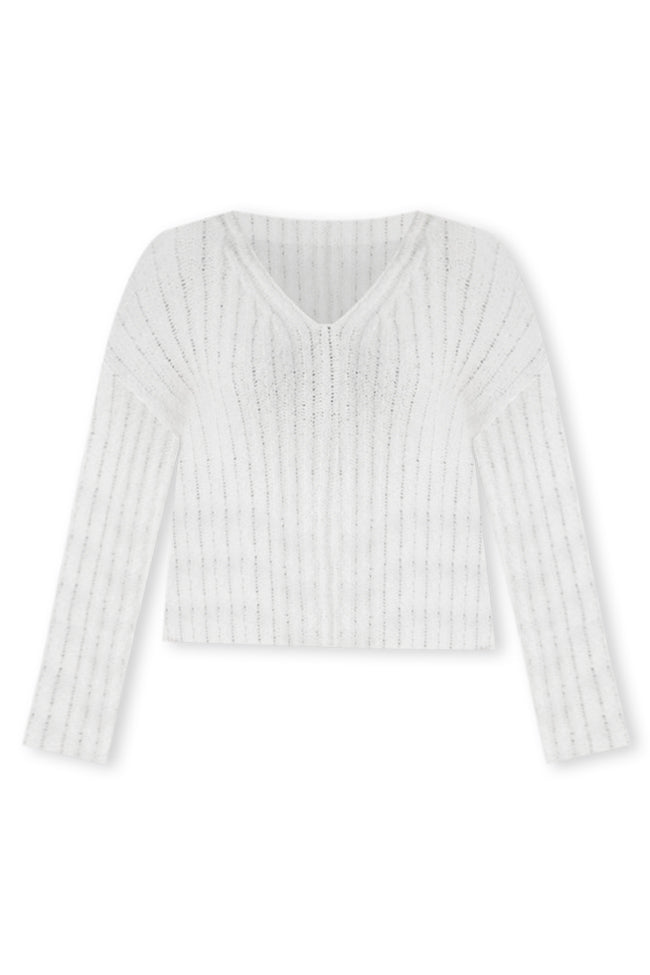 Make A Change Cream Textured V-Neck Sweater
