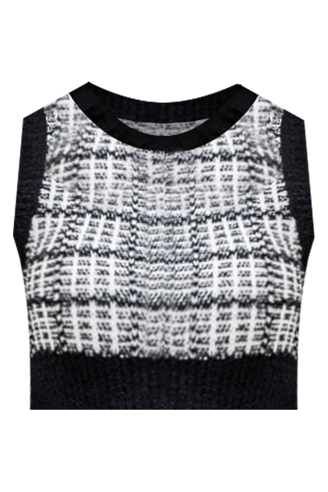Make Or Break Black And Ivory Plaid Cropped Sweater Tank FINAL SALE