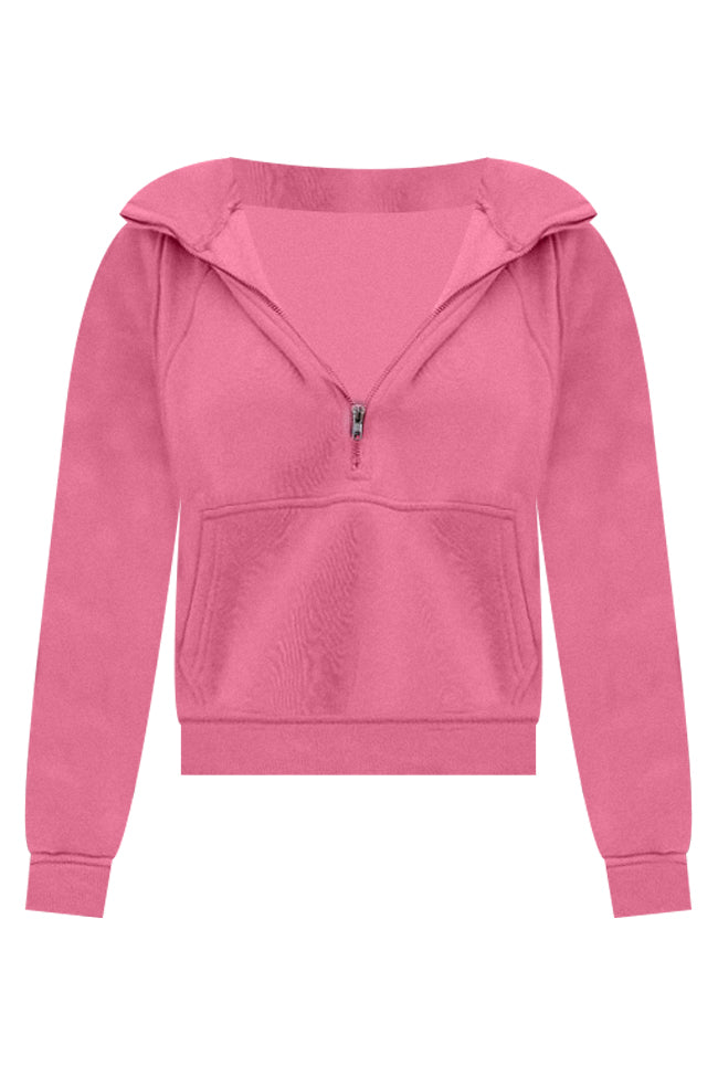 Making It Look Easy Berry Ribbed Shoulder Quarter Zip Pullover FINAL SALE
