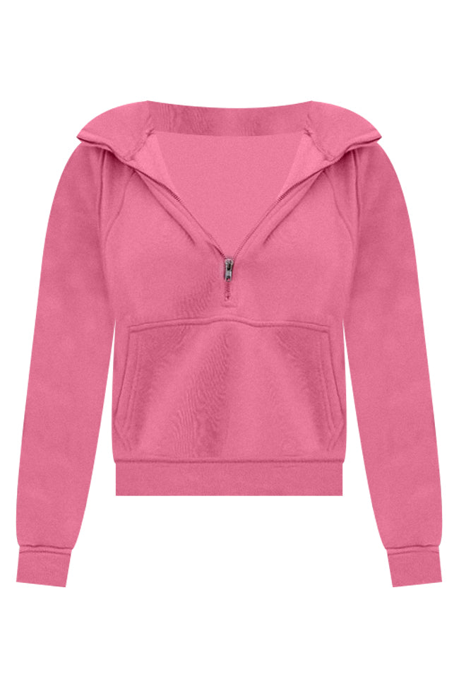 Making It Look Easy Hot Pink Ribbed Shoulder Quarter Zip Pullover – Pink  Lily