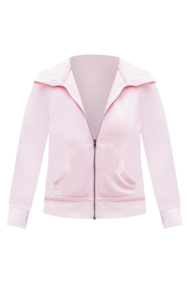 Making It Look Easy Light Pink Ribbed Shoulder Fitted Full Zip Pullover