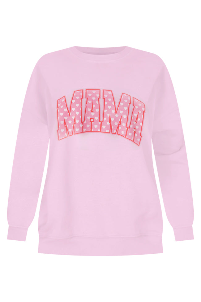 Mama Block Heart Light Pink Oversized Graphic Sweatshirt