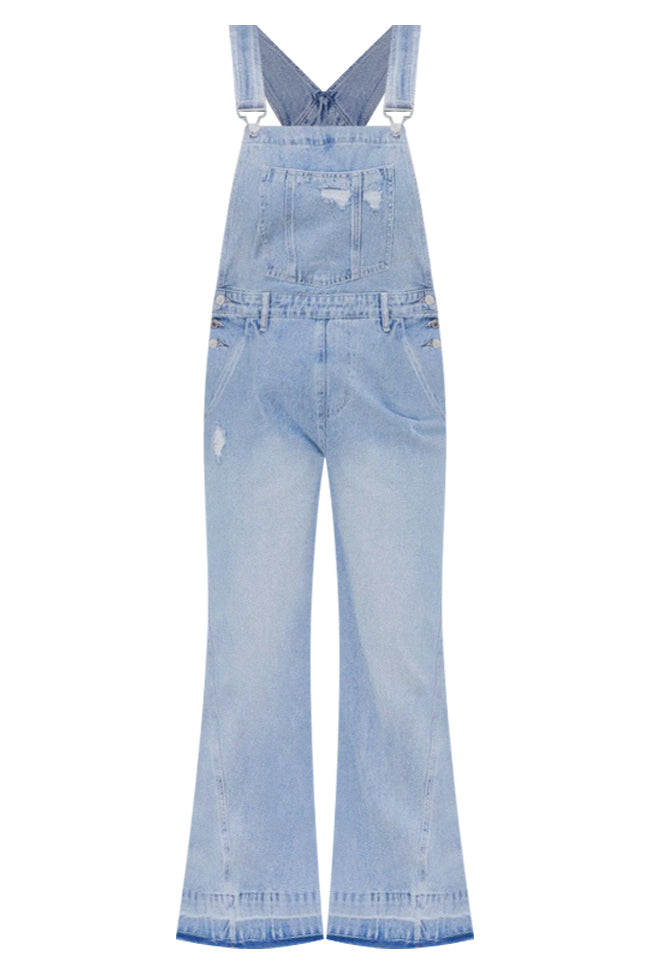 Many Moments Medium Wash Flared Overalls FINAL SALE