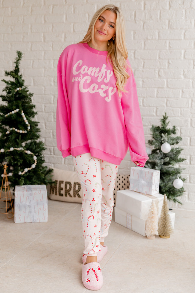 Comfy and Cozy Pink Oversized Graphic Sweatshirt