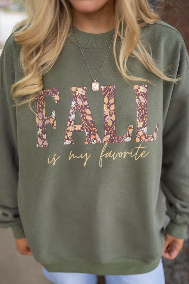 Fall Is My Favorite Olive Oversized Graphic Sweatshirt