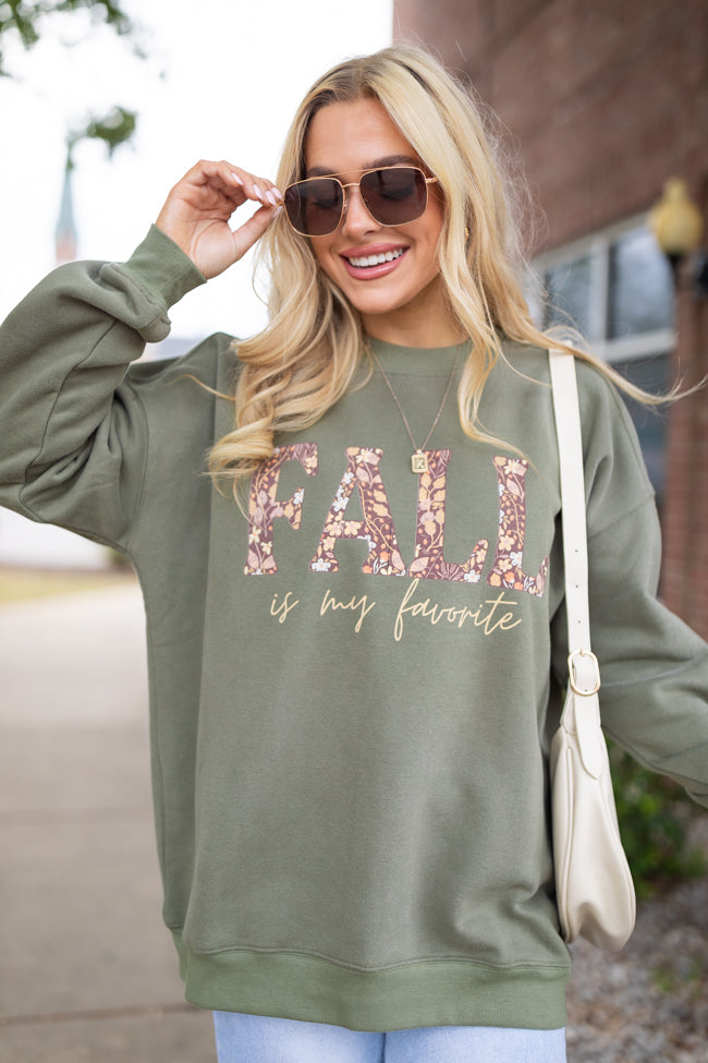 Fall Is My Favorite Olive Oversized Graphic Sweatshirt