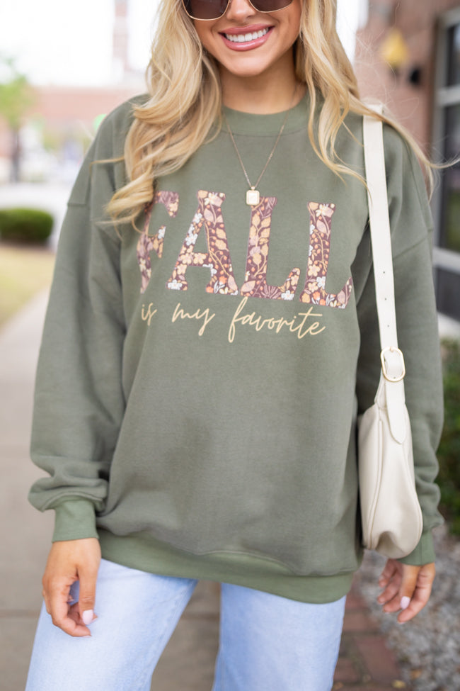 Fall Is My Favorite Olive Oversized Graphic Sweatshirt