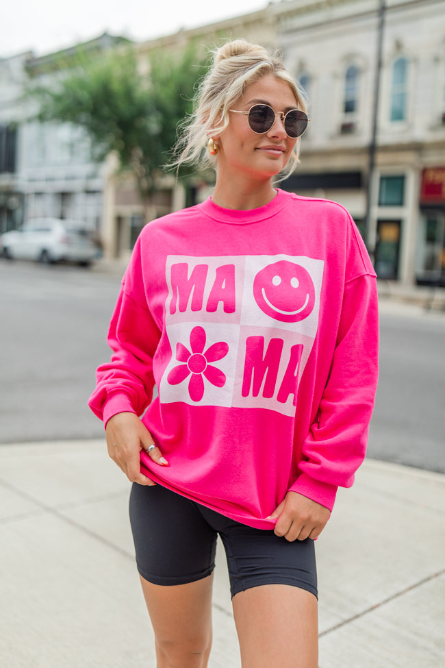 Mama Retro Hot Pink Oversized Graphic Sweatshirt