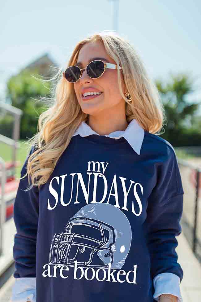 My Sundays Are Booked Navy Oversized Graphic Sweatshirt