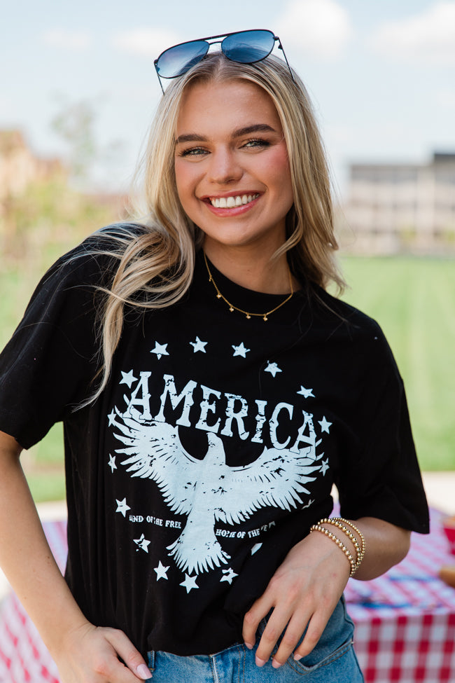 American Eagle Black Oversized Graphic Tee