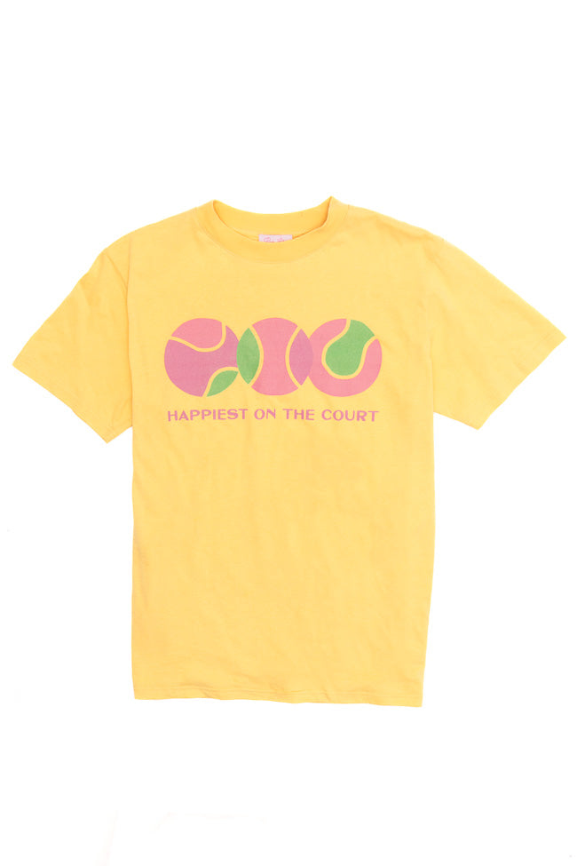 Happiest On The Court Yellow Oversized Graphic Tee