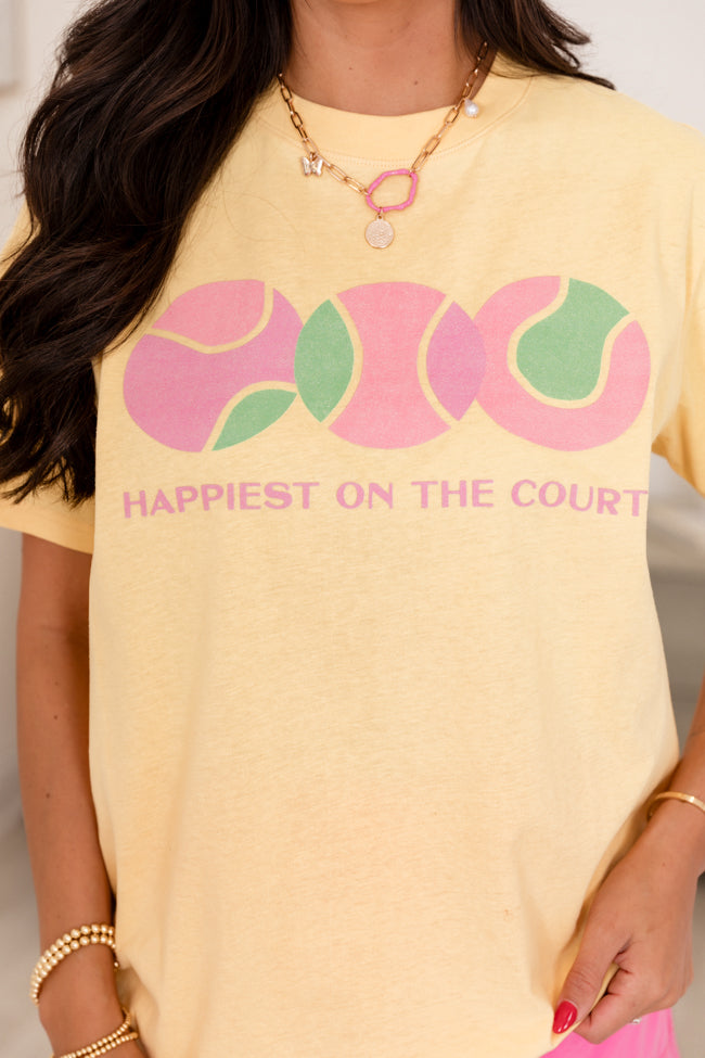 Happiest On The Court Yellow Oversized Graphic Tee