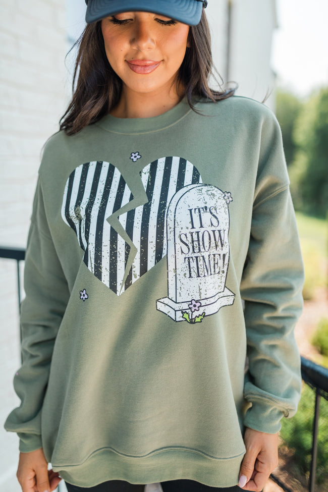 It's Showtime Olive Oversized Graphic Sweatshirt