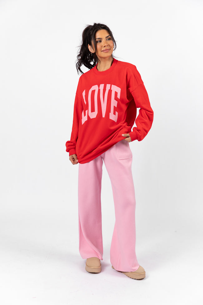 Love Block Red Oversized Graphic Sweatshirt