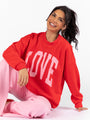 Love Block Red Oversized Graphic Sweatshirt