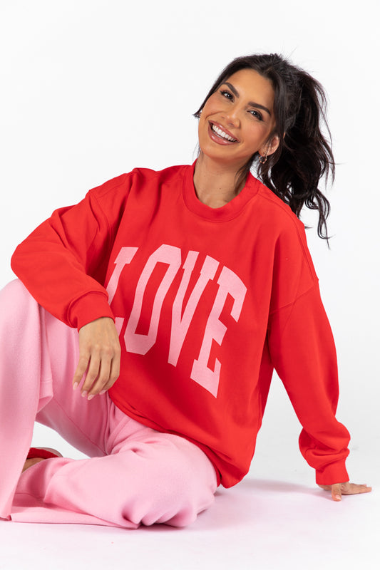 Love Block Red Oversized Graphic Sweatshirt SALE