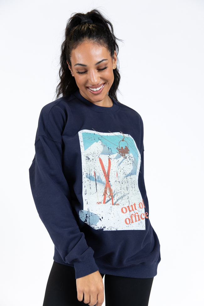 Out Of Office Navy Blue Oversized Graphic Sweatshirt DOORBUSTER