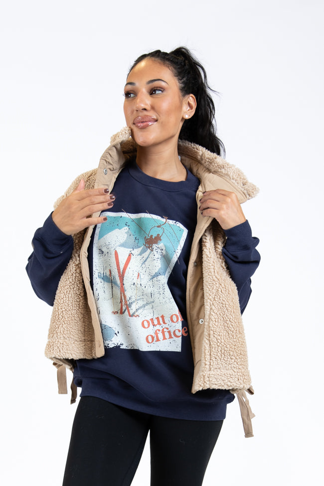 Out Of Office Navy Blue Oversized Graphic Sweatshirt DOORBUSTER