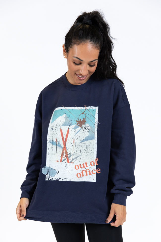 Out Of Office Navy Blue Oversized Graphic Sweatshirt DOORBUSTER