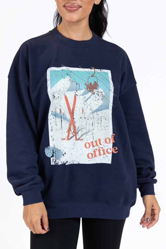 Out Of Office Navy Blue Oversized Graphic Sweatshirt DOORBUSTER