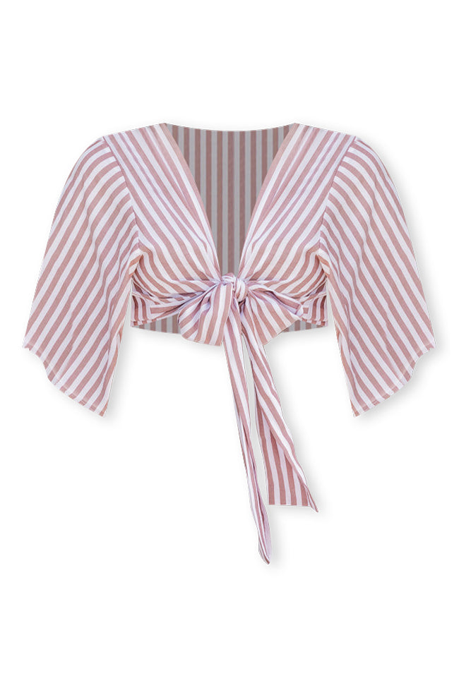 Off To Town Brown Striped Tie Front Top FINAL SALE