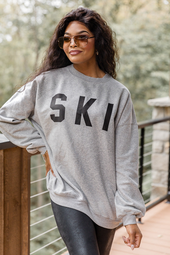 Ski Block Grey Oversized Graphic Sweatshirt