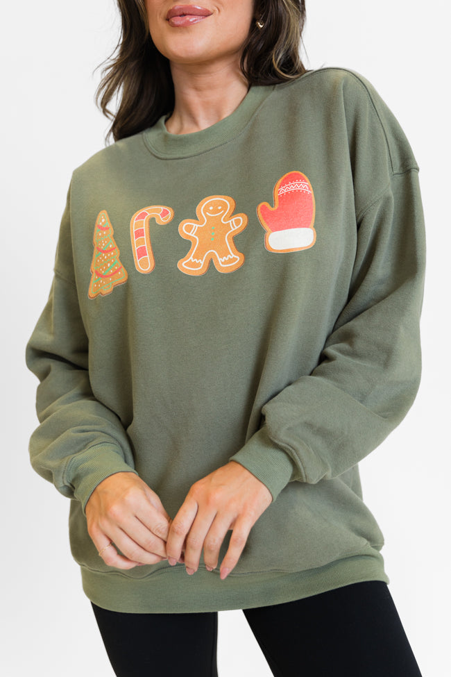 Christmas Cookie Icons Olive Oversized Graphic Sweatshirt