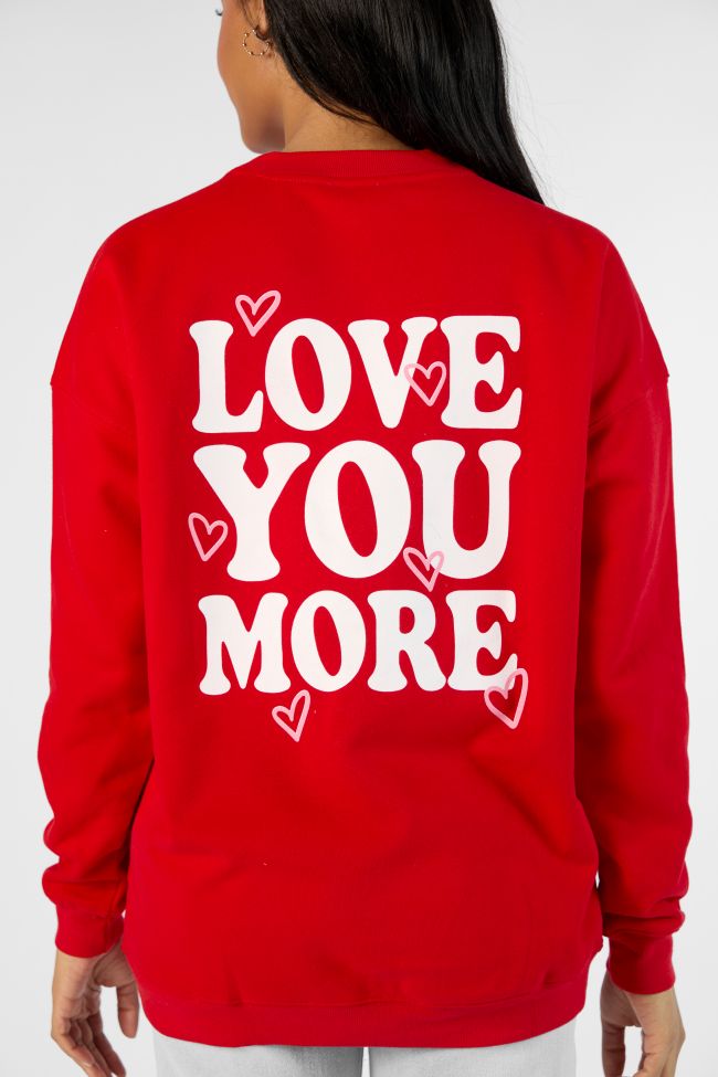 Love You More Red Oversized Graphic Sweatshirt