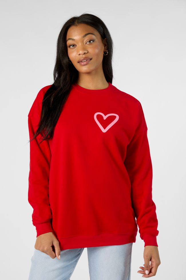 Love You More Red Oversized Graphic Sweatshirt