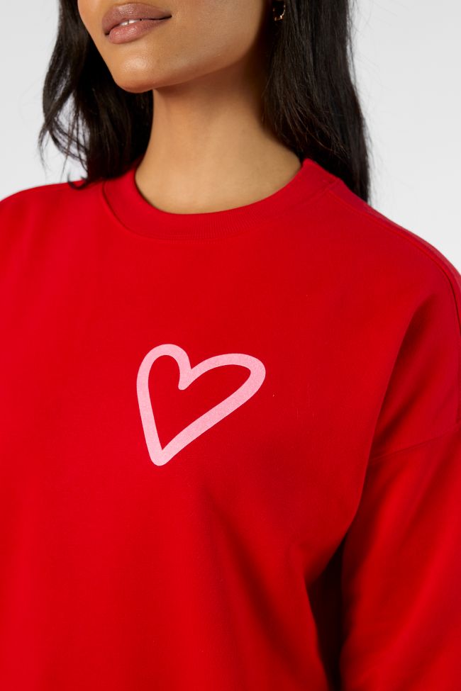 Love You More Red Oversized Graphic Sweatshirt