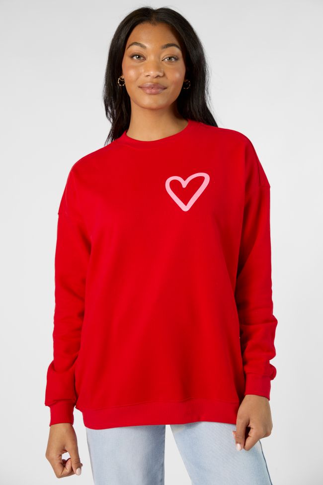 Love You More Red Oversized Graphic Sweatshirt