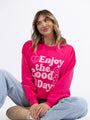 Enjoy Good Days Hot Pink Oversized Graphic Sweatshirt DOORBUSTER