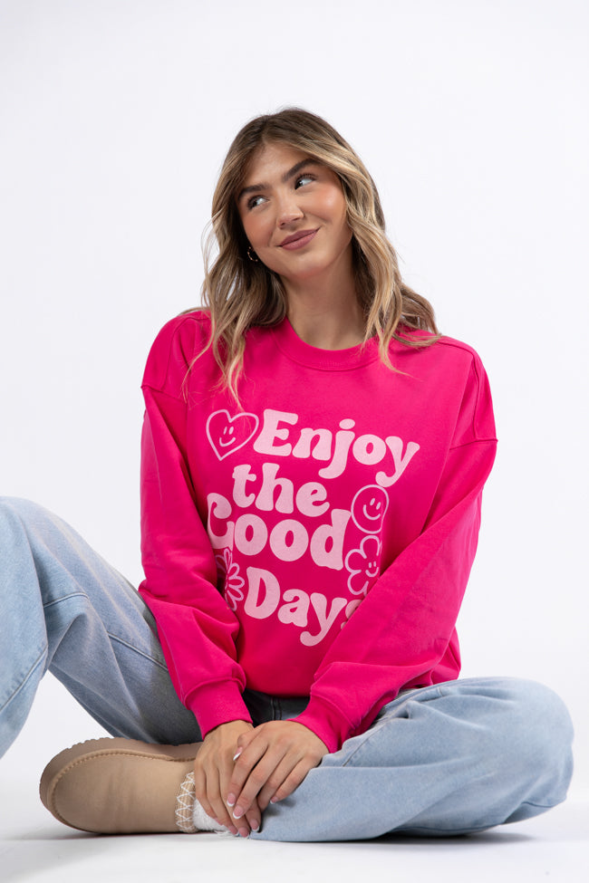 Enjoy Good Days Hot Pink Oversized Graphic Sweatshirt DOORBUSTER