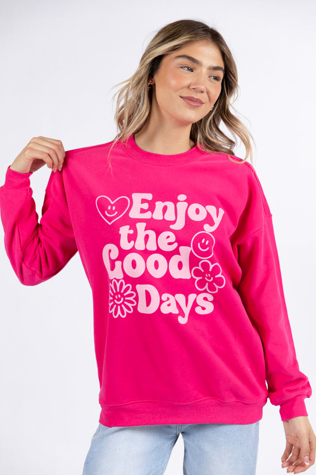 Enjoy Good Days Hot Pink Oversized Graphic Sweatshirt DOORBUSTER