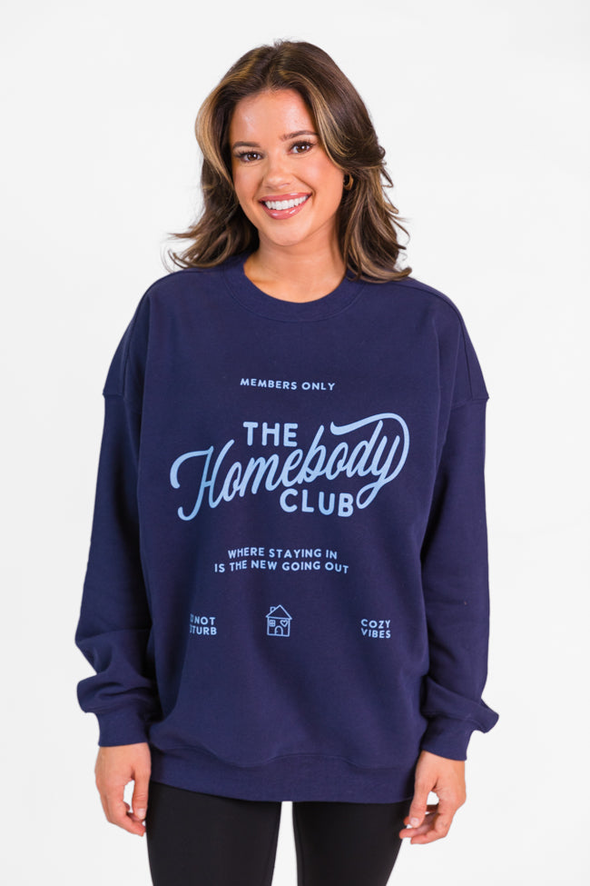 The Homebody Club Navy Oversized Graphic Sweatshirt DOORBUSTER