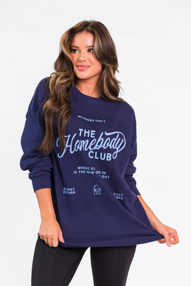 The Homebody Club Navy Oversized Graphic Sweatshirt DOORBUSTER