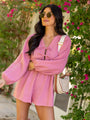 Endless Sunshine Pink Tie Front Long Sleeve Romper