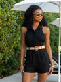 Five Star Black Collared Romper With Belt Detail